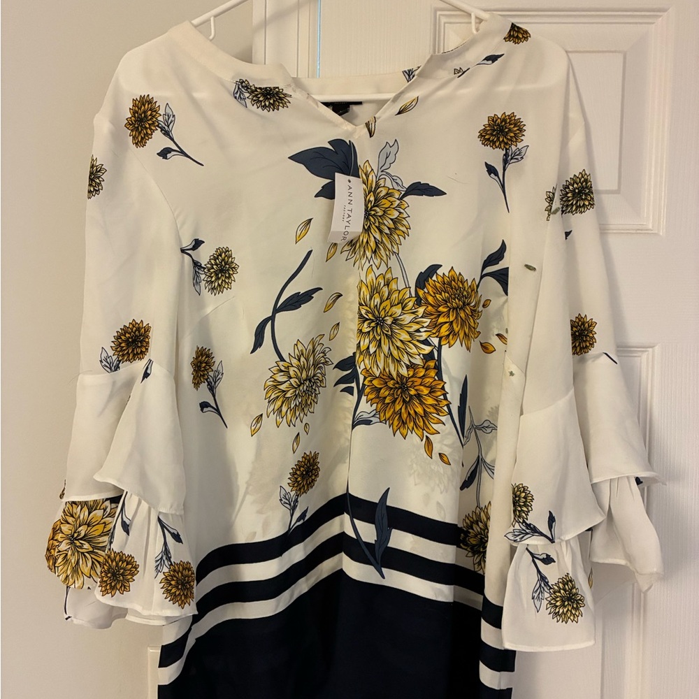 Ann Taylor White and Yellow Floral Blouse